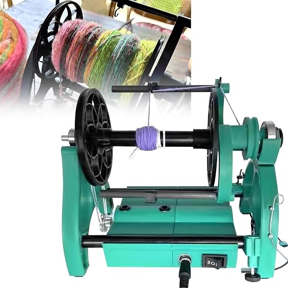 Electric Household Mini Spinning Wheel,12v Automatic Yarn Winder,Maximum Speed 800rpm,with 3 Spool,12mm Aperture,Spool Capacity 4+ Ounces(>120g),Can Forward and Reverse Switching,Green