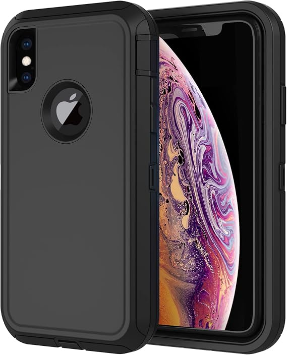 for iPhone X Case, iPhone Xs Case with Screen Protector Full Body Shockproof Drop-Proof Heavy Duty Rugged Bumper 3-Layer Defender Protective Phone Case Cover for Apple iPhone X/Xs (Black II)
