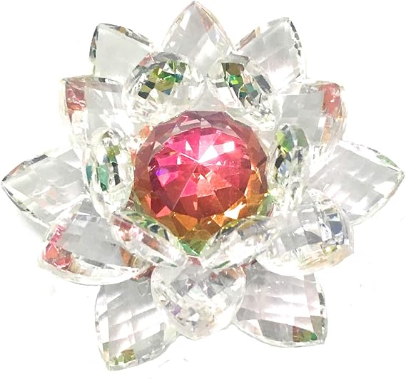 Rainbow Crystal Lotus Flower Feng Shui Home Decor 3" X 3" X 2"