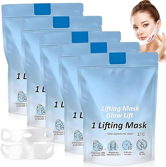 Chinology Double Chin Lifting Mask, Double Chin Reducer, Collagen Face Mask, V Line Lifting Face Belt Chin Strap, Beauty Sculpting Sleep Ma-sk for Women Tightening Skin Preventing Sagging5Pcs