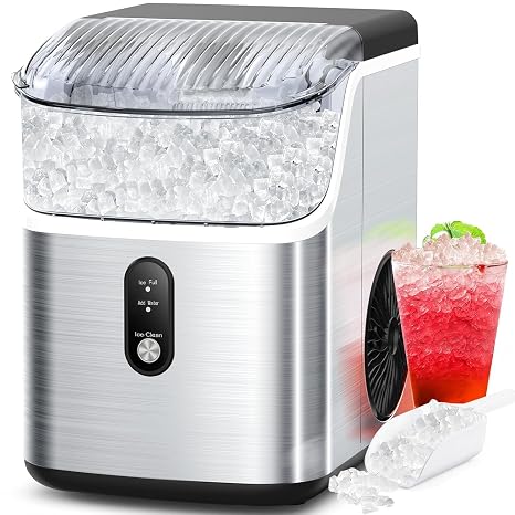 COWSAR Nugget Ice Makers Countertop Soft Chewable Pellet Ice Machine with Auto-Cleaning Function, 34Lbs/24H, Portable Ice Makers for Kitchen, Office, Home,Silver