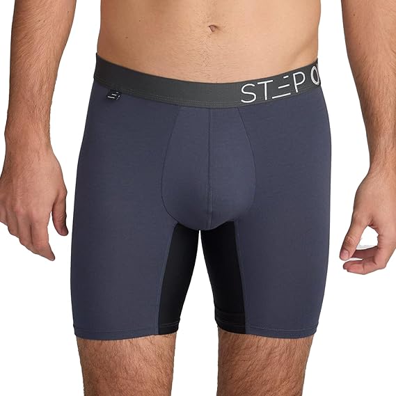 STEP ONE Mens Boxer Briefs, 1 Pair, Anti Chafing Mens Underwear, Comfortable Moisture-Wicking Boxers for Men with 3D Pouch Gray and Black Medium