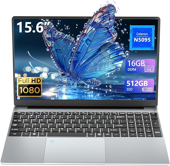 15.6 Inch Laptop, Gaming Laptop, Laptops 16GB 512GB SSD, Lap top Computer N5095, Traditional Laptops Computer 180 Angle Opening, Lap top Fingerprint Unlock Backlit Keyboard 1920X1080 FHD IPS MINI-HDMI