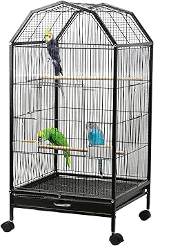 Parakeet Bird Cage with Rolling Stand Metal Pet Bird Flight Cages Large for Conure Canary Parekette Macaw Finch Cockatoo Budgie Cockatiels Parrot,Perches Catch Tray Included,Black