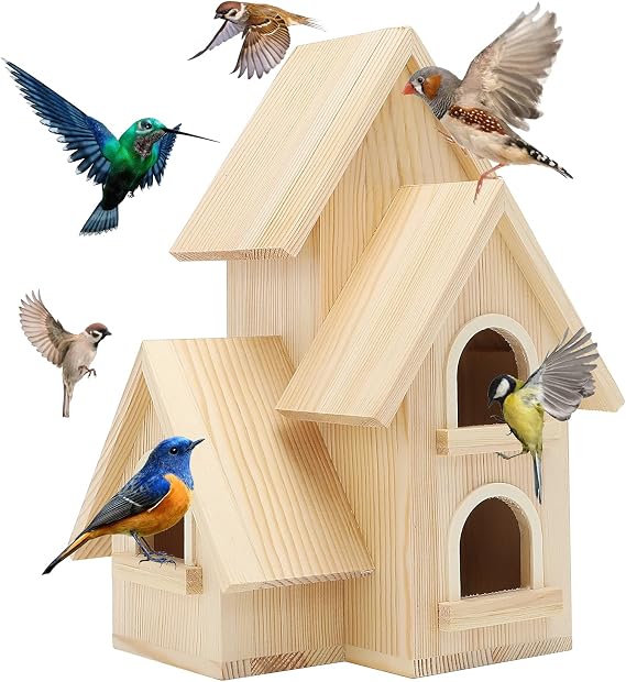 DIY Bird Houses for Outside Pine Wooden Bird House with Hanging Tools for Bluebird Hummingbird Wren Finch Birdhouse Bird Hut Box for Garden