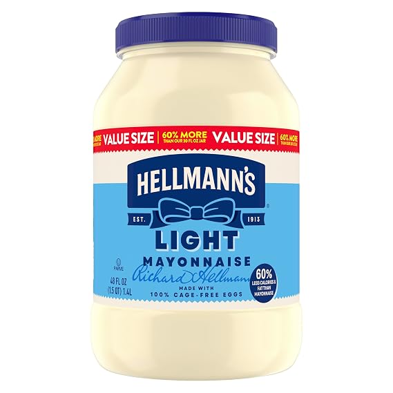 Hellmann's Light Mayonnaise 48 oz, Lite Mayo Jar, Sandwich Spread 1PK