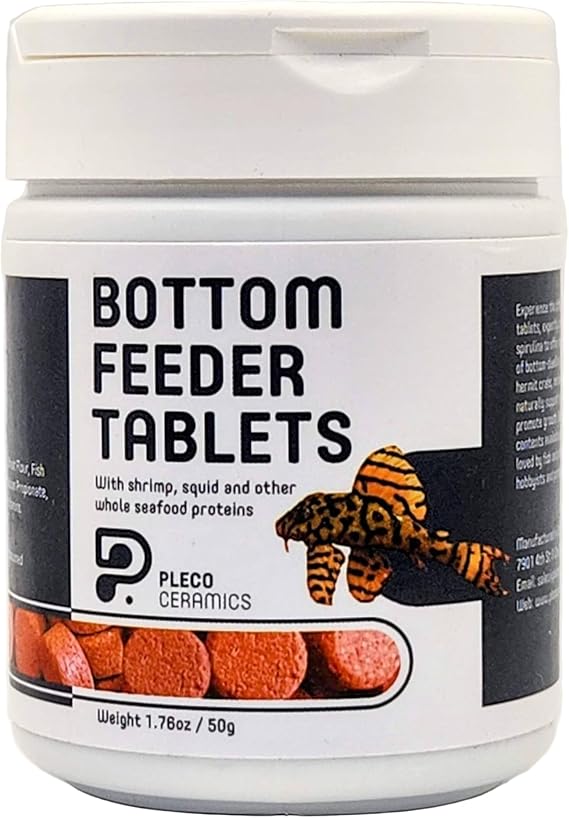 Plecoceramics Bottom Feeder Tablets Universal Fish Food for Aquarium Fish, Turtles, Goldfish, Catfish - Shrimp Protein Wafers (1.76 oz / 50 gr)