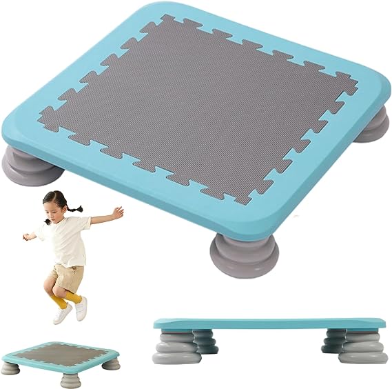 Rebounder Bouncing Board, Square Bounce Trampolin, Bounce Board Jumping Toys, Mini Trampoline for 3-12 Kids with Non-Slip Base, Indoor and Outdoor Play Equipment