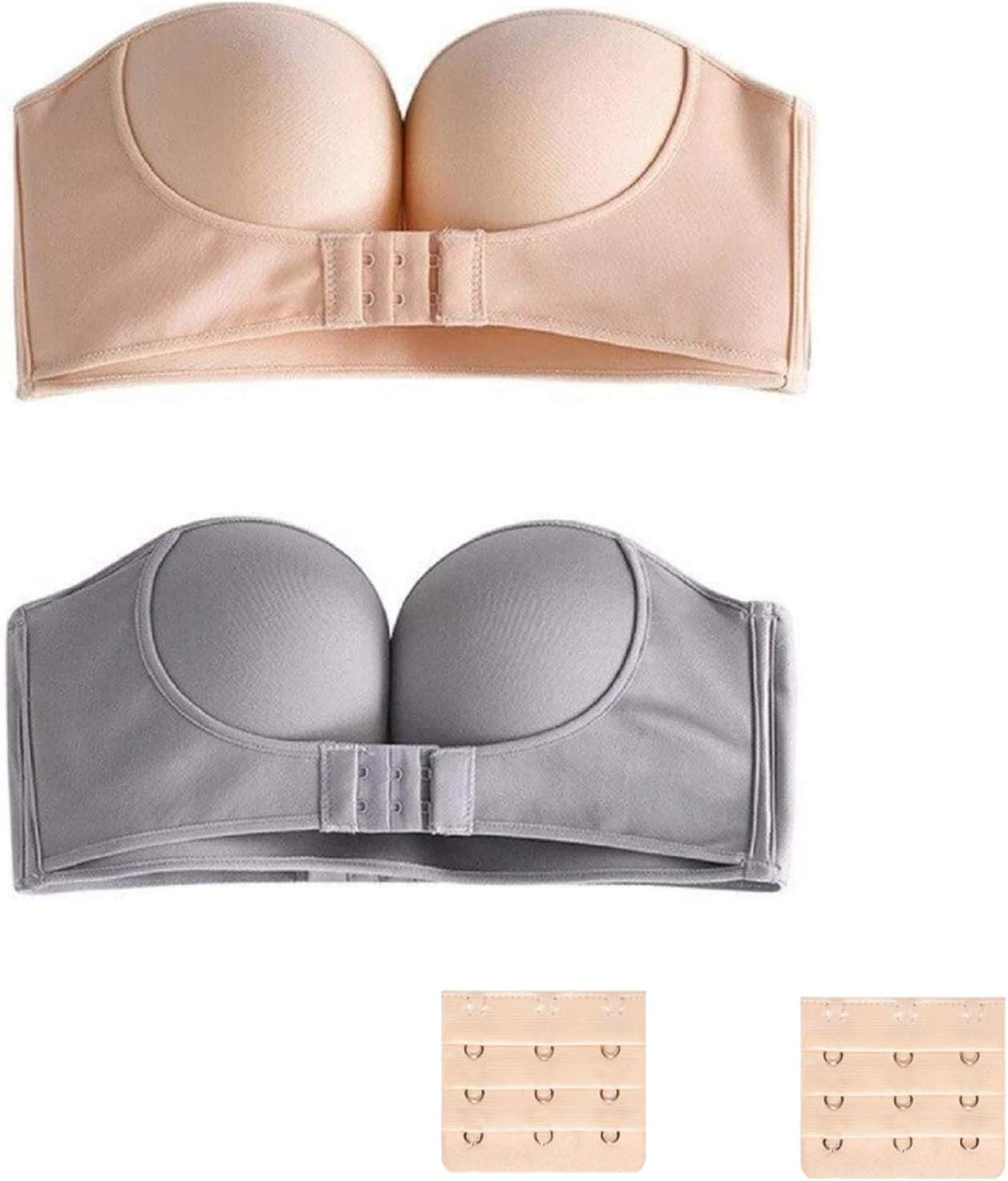 Strapless Front Buckle Lift Bra Push Up for Women,Strapless Wireless Anti-Slip Invisible Push Up Bra,Women Hand Shape FrontBack Buckle Lift Push Up Bra 34D 4#Skin Color  Gray
