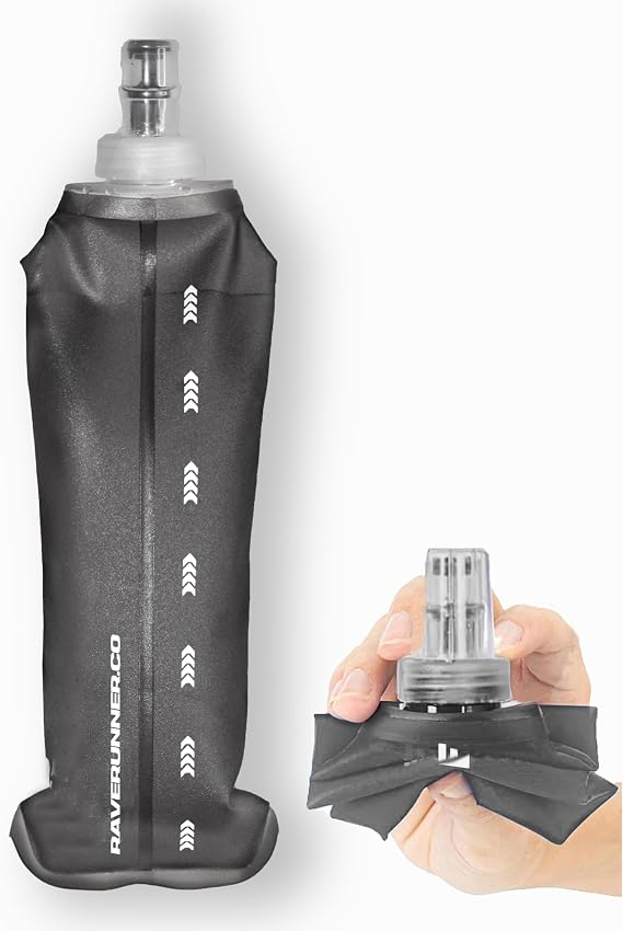 RaveRunner Collapsible Soft Flask Water Bottle for Hydration Vests and Running Packs 17oz (500mL)