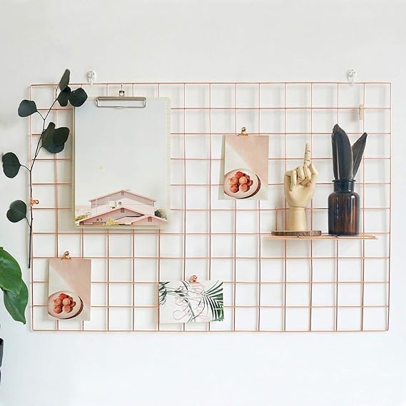 2 Pack Wall Grid Panel with Clips Hanging Photo Display Shelf Wire Notice Board Metal Grid Rack Art Organizer Home, Office & Kitchen Décor Mesh Picture Board
