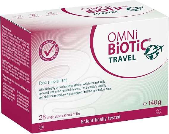 OMNi BiOTiC Travel | Vacation Without Frustration | Bacterial Strains for Each Day of Your Holiday | 28 Sachets (140 g) | Powder | Vegan | Gluten-Free | Lactose-Free | Halal | for Daily use