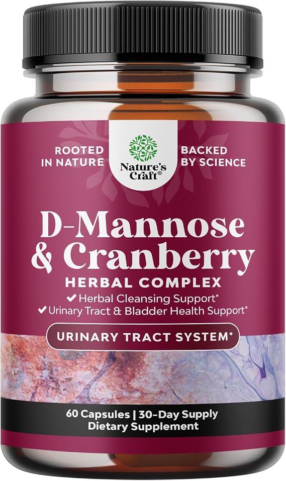 D Mannose with Cranberry Supplement - Urinary Tract Support - 60 Capsules
