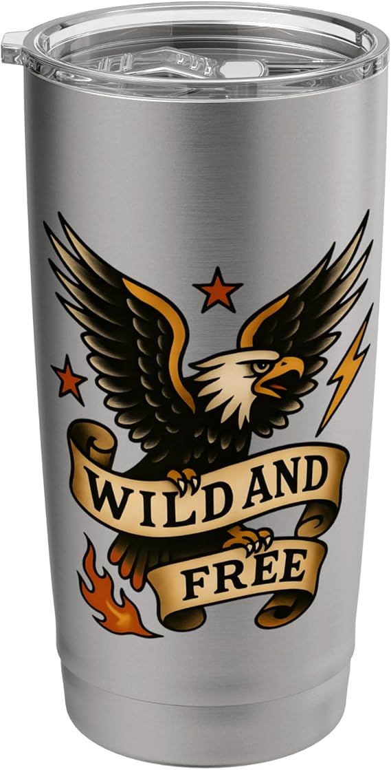 Traditional Eagle Tattoo Design Wild And Free Stainless Steel Insulated Tumbler