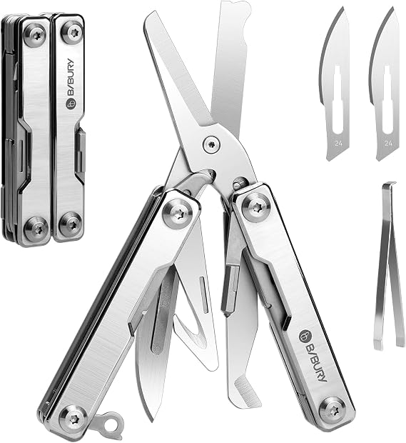 BIBURY Mini Multitool BI2052A, 8 in 1 Keychain EDC Scissors w/Window Breaker, Seat Belt Cutter, Bottle Opener for Outdoor Survival, Multi Tool Cool Gadget TSA Approved, Gift for Men Women