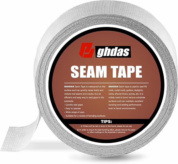 Bghdas Peel and Stick Seam Tape, Repair Leaks and Restores Roof Seams and Tears, Used for Bonding Metal, Wood, EPDM, Fiberglass, and Tiles, Efficient to Use, 2 Inch x 50 Feet Roll(1 Piece)