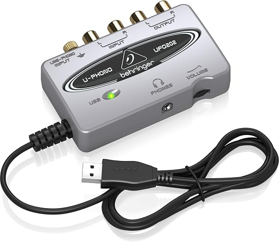 Behringer UFO202-BK USB Audio Interface Vinyl Recording Bundle, Black