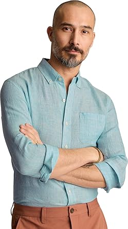 Bonobos - Mens Linen Long Sleeve Shirt, Color Teal Oxnard Stripe, Size: Small x Regular
