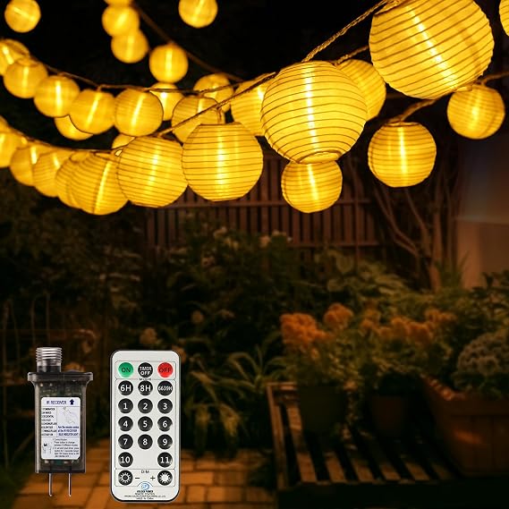 StarryEver Lantern String Lights Outdoor Plug in, 40Ft Connectable Warm White & White Lantern Lights with Remote Control, 40 LEDs String Lights Outdoor for Patio Balcony Garden Bedroom