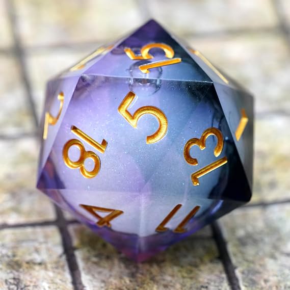 Liquid Core Giant 50mm Dice,Sharp Edge Handmade Dungeons and Dragons Dice with Gift Box.Jumbo 50mm RPG Polyhedral D20 for Role Playing Game(Black Purple Liquid-1) for 15 Years and Up