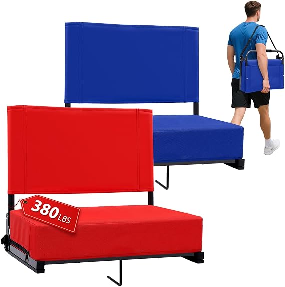 Stadium Seats with Back Support - 2 Pack Red & Blue Combo | Bleacher Chair for Sporting Events