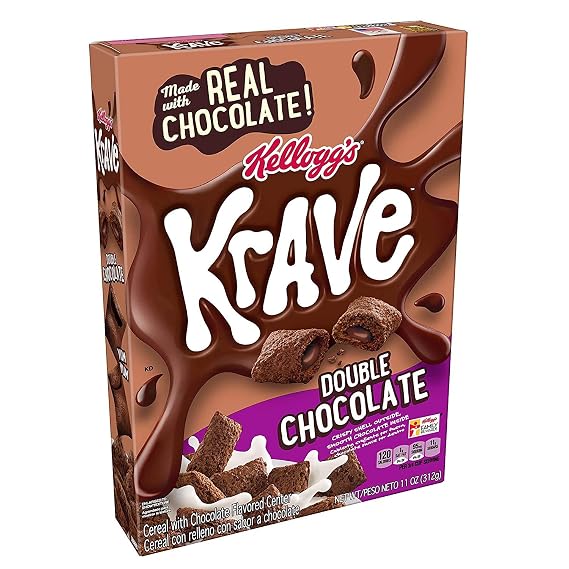 Kelloggs Krave Breakfast Cereal, Double Chocolate, Good Source of Fiber, 11 oz Box