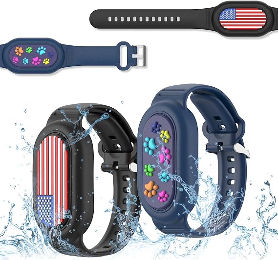 [2Pack] FGERWZ Silicone Bracelet for Samsung Galaxy SmartTag 2 (2023), Full Cover Wristband Smart Tag 2 Holder Waterproof, Adjustable Hidden SmartTag 2 Bracelet for Kids Elderly (Black & Blue)