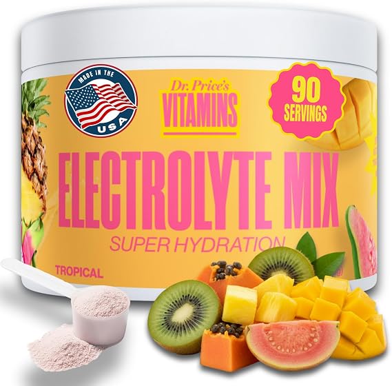 Electrolytes Powder No Sugar - Electrolyte Mix - Hydration Drink - Keto Electrolytes - Fasting Electrolytes - Water Enhancer, No Tablets, Non-GMO, Gluten Free, Sports Drink - 90 Servings Tropical