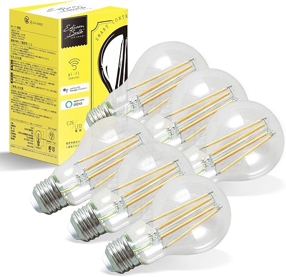Edison Smart Stylish Smart Light Bulb Set of 6 Normal Clear E26 2400K Amazon Alexa Compatible Smart Light LED Bulb Alexa Compatible Lighting DST-E26AC
