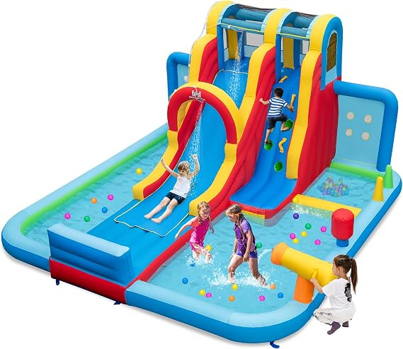 BOUNTECH Inflatable Water Slide, 14 x13FT Kids Mega Waterslide Park w/Super Long Slide for Racing Fun, Ball Pit & Ring-toss, Splash Pool, Blow up Water Slides for Big Kids Outdoor Backyard Party Gifts