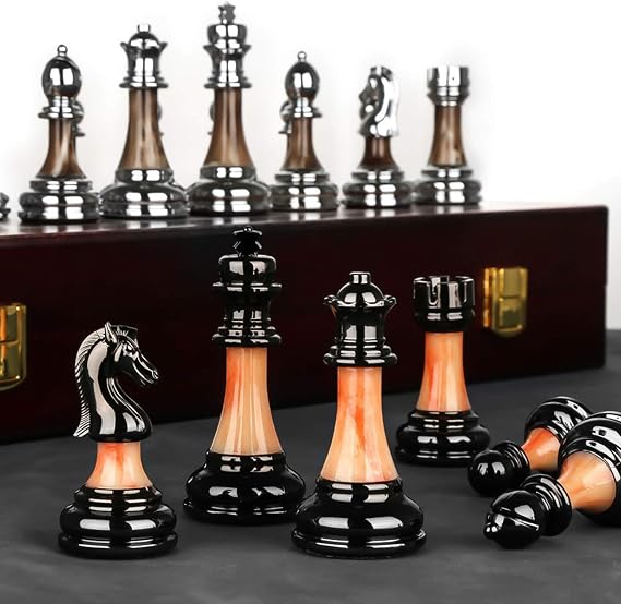 Cutfouwe Chess Game Wooden Chess Board High Quality Foldable Travel Chess Hand Carved Knight KH = 8.9 cm 45 x 45 cm for 2 Players from 10 Years