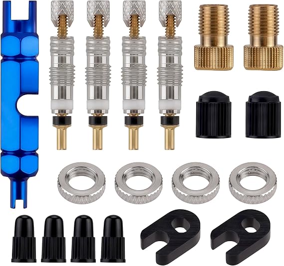 10pcs Presta and Schrader Valve Core Set with Removal Tool, Copper Tubeless Valve Cores Replacement Kit for Road MTB Bike Car ATV, Universal Tyre Valve Repair Tool