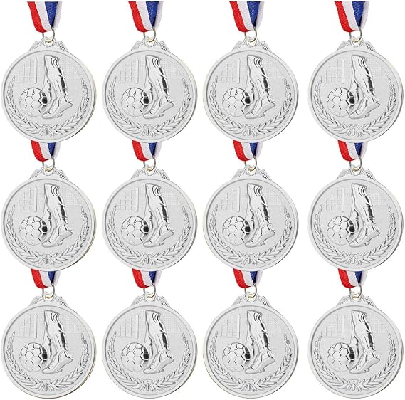 Metal Gold Silver Bronze Award Medals,Zinc Alloy Soccer Football Award Trophies Medal with Ribbon for Sports, Competitions, Celebration and Party Favors