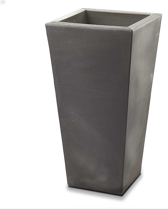 Crescent Garden Bowery Tall Square Planter with Sand Cavity for Stability - Windproof Double-Walled Outdoor HDPE Pot for Garden, Patio, Interior - 13" W x 25.5" H (Old Bronze)