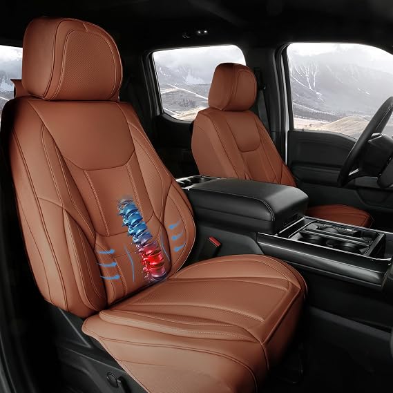 Coverland Custom Car Seat Covers Compatible with 2014-2021 Toyota Tundra Double Cab Bucket Seats - Premium Leather Non-Slip Memory Foam Waterproof Custom Fit Interior Protector [Front-Camel Brown]