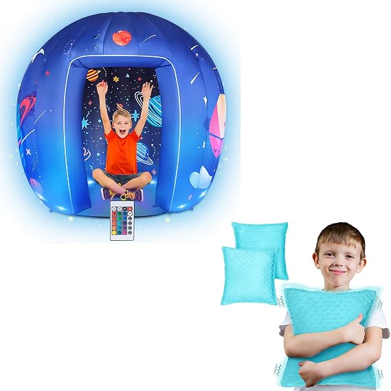 Subao Sensory Toys for Kids with Autism,70" Vast Planet Sensory Tent with Light & 12" Vibrating Sensory Toddler Pillow with Two Textures,Sensory Autism Toys,Xmas Birthday Gifts for Autism Children