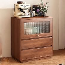 Modern Space-Saving Kitchen Credenza with Drop-Down Door & 2 Ders, Slish Sto Cabinet for Living Room & Entryway, Walnut h (50x40x76cm)