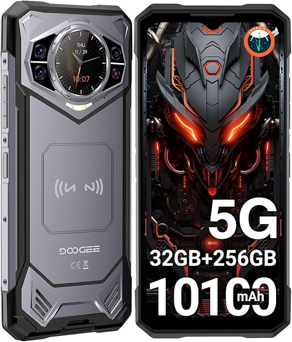 S200 Outdoor Mobile Phone Without Contract 5G 10100 mAh Outdoor Smartphone Android 14 32GB + 256GB Construction Site Mobile Phone 1.32 Inch AMOLED Rear Display 6.72 Inch FHD+ 120Hz 100MP + 20MP IP68/ Fingerprint/Dual SIM/NFC