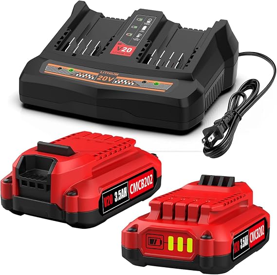 ANTRobut 2Pack 3.5Ah Replacement V20 Craftsman 20V Lithium Battery CMCB201 CMCB202 CMCB204 CMCB206, with CMCB104 CMCB124 Dual Port Craftsman V20 Battery Charger