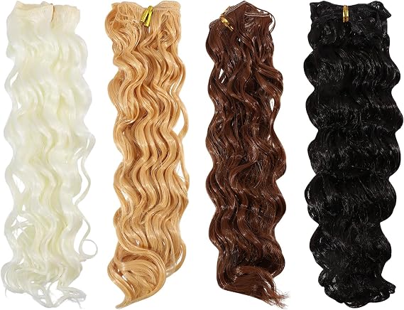 FREEBLOSS 4 Pcs Doll Curly Wigs 20cm/7.9inch Curly Doll Hair Weft for Dolls Making Arts Supplies Dolls Hair Wigs Accessories, 4 Colors, 1m/39.4" Wide for Each Color Not for Children Under 14