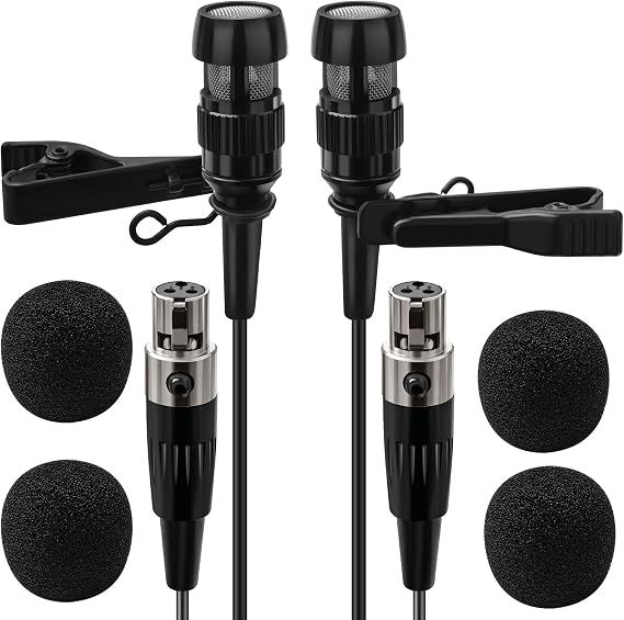 2 Pack Lavalier Lapel Microphone Unidirectional Condenser Clip-on Lapel Mic Mini XLR TA3F Plug Mic Only for AKG Work for Vlog,Interview,Teaching,Hand-Free,Black