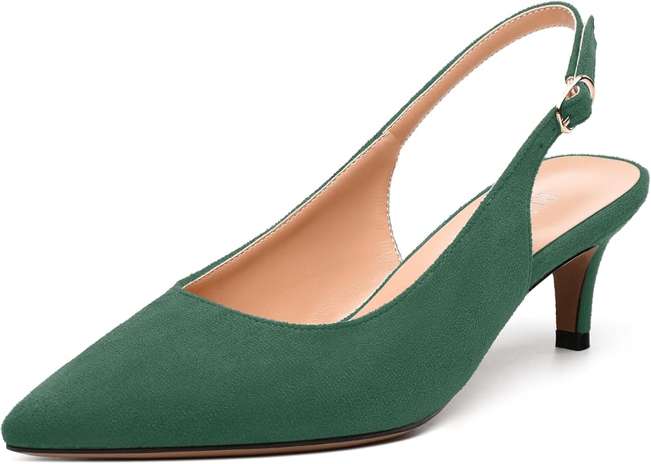 Women's Pointed Toe Low Heels Adjustable Buckle Fashion Solid Color Slingback Pumps