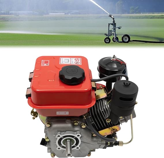 196CC Single-Cylinder Diesel Engine, 4-Stroke 3-HP Recoil Start System Motor, Manual Start 0.92Gallons Capacity Diesel Motor for Go Cart, Mini Bike, Lawn Mower, Cement Mixer (Red)