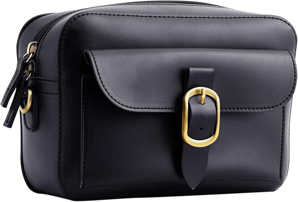 SUNLIGHT LEAVES Vegan Leather Crossbody Camera Bag For Women Vintage Square Satchel Retro Small Purse Simple Shoulder Handbag | Vegan Leather