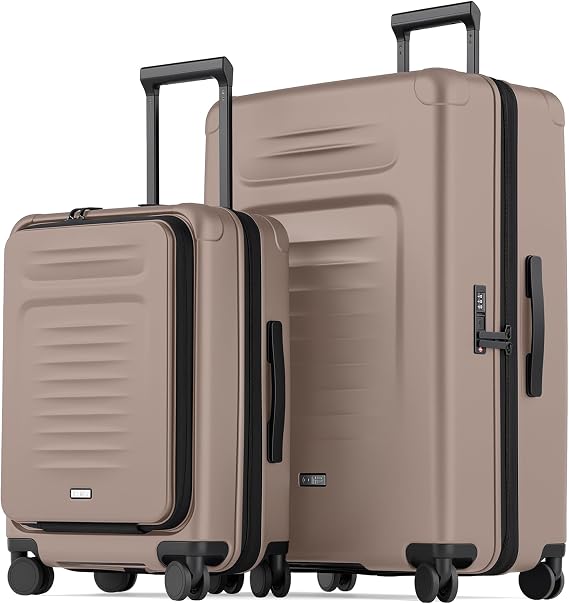 Coolife Expandable Luggage with TSA Lock 2 Piece Set Apricot