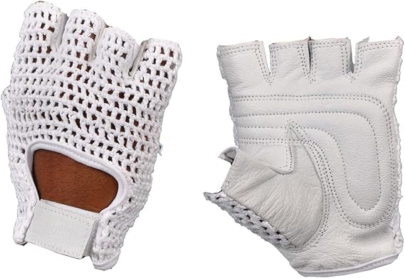 Mesh Leather Weight Lifting Padded Gloves Fitness Cycling Gym Sports Large White