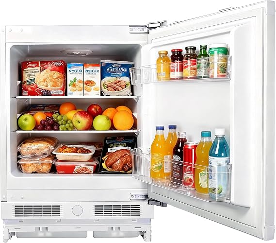 110L Integrated Fridge, Integrated Under Counter Fridge, Reversible Door, Direct Cooling, Led Light, Mechanical Temperature Control, Adjustable Levelling Legs, Removable Glass Shelves [Energy Class E]