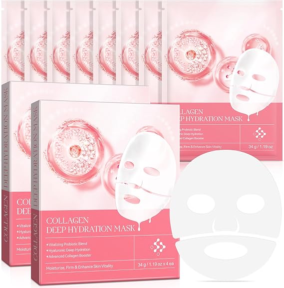 Collagen Face Mask, 8 Pack Collagen Mask, Hydrating Overnight Hydrogel Mask, Real Deep Hydration Collagen Face Masks, Elasticity Improvement