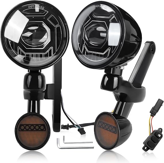 4.5" LED Auxiliary Fog Spot Light Bracket Kit Compatible With Harley Davidson Touring Electra Glide Street Glide Ultra Limited 2014-2023, Passing Lamp Housing Shell, Black