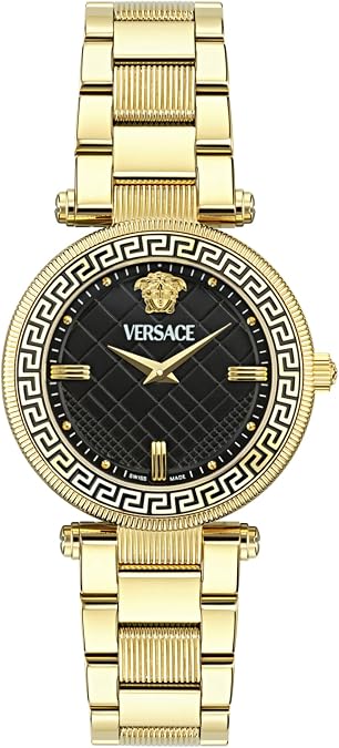 Versace Versace Reve Collection Luxury Womens Watch Timepieces with a Gold Bracelet and Case featuring a Black Dial